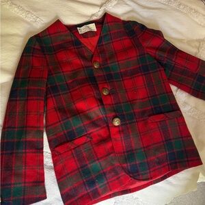Sears Vintage Pooh Limited Edition Red and Green Blazer Classic Plaid Wool-Blend